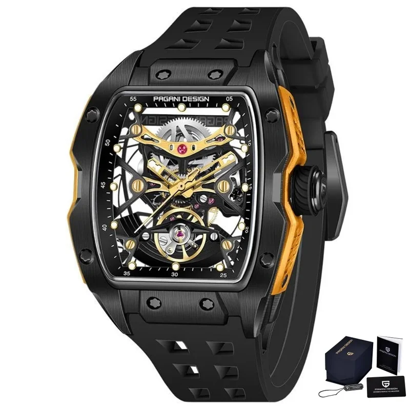 PAGANI DESIGN YS018 42MM Hollow Skeleton Dial Men Automatic Mechanical Wristwatch, Sapphire Crystal 50M Waterproof