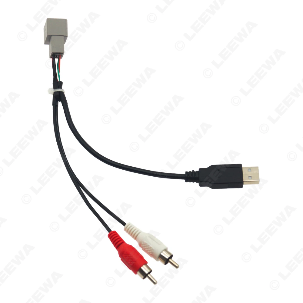 LEEWA Car 2-RCA Male USB A Male Plug RCA Adapter Audio Converter AUX Cable For Nissan Cube Juke Versa AV Cable #CA6217