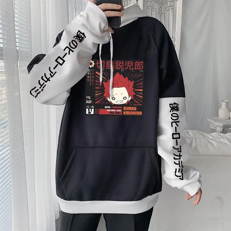 Anime My Hero Academia Kirishima Eijiro Cute Print Hoodie Men Women Casual Loose Sweatshirt Harajuku Trending Patchwork Pullover