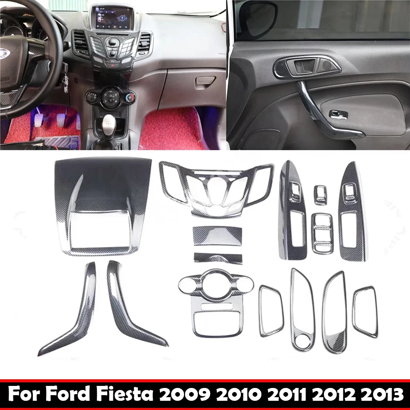 LHD RHD For Ford Fiesta 2009 2010 2011 2012 2013 ABS Carbon Fiber Center Console Window Rise Switch Gear Door Handle Cover