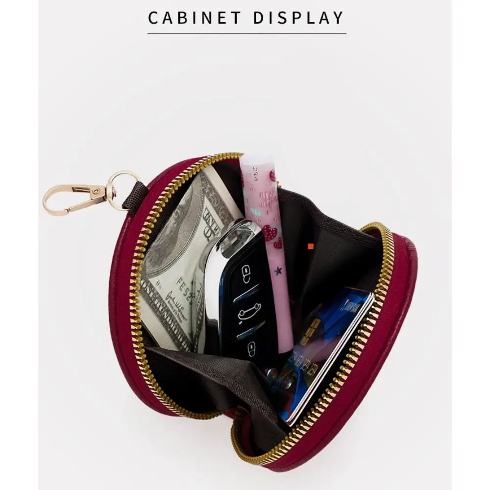 Korean Style PU Leather Round Wallet Zipper with Chain Card Holder Solid Color Money Bag Women Girls