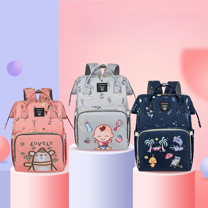 Printed mummy bag multifunctional shoulder fashionable cute mother and baby mother bag handheld nappy bag