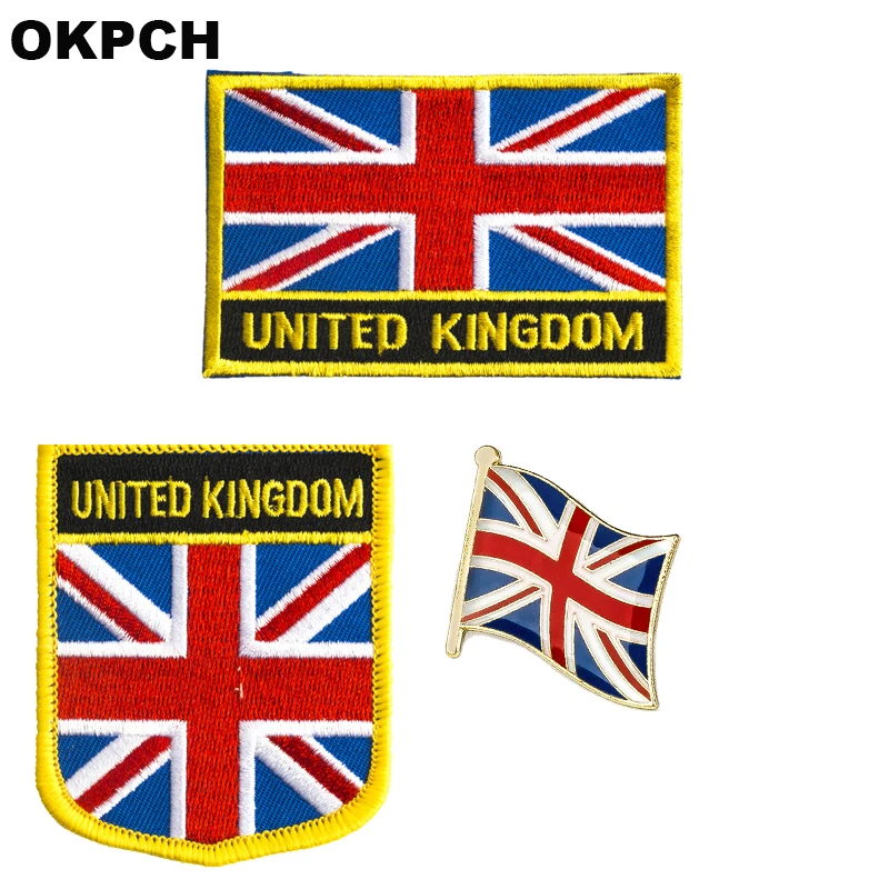 United Kingdom National Flag Embroidered Iron on Patches for Clothing Metal badges PT0130-3