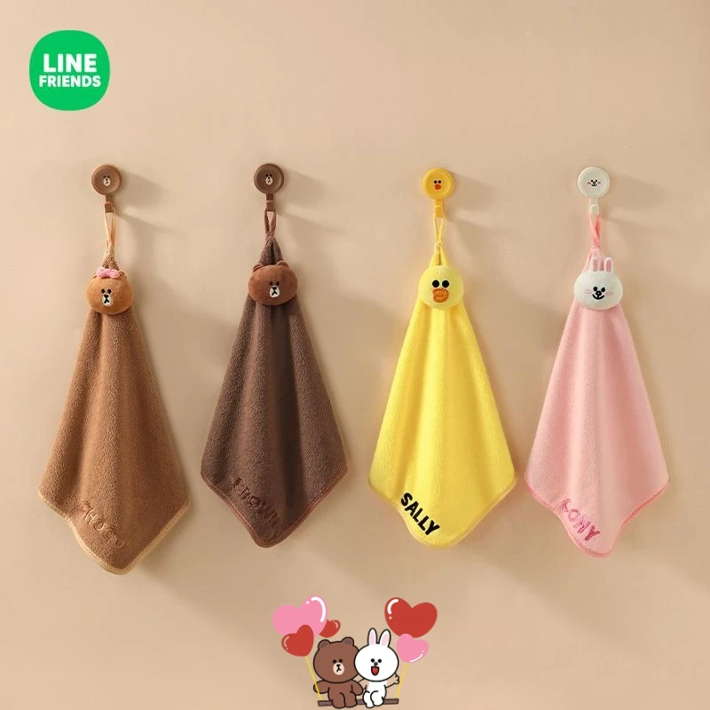 

LINE FRIENDS Brown Cony Sally Cartoon Hand Towels Soft Absorbent Kitchen Bathroom Hand Towel with Hanging Loop Cute Cleaning Clo