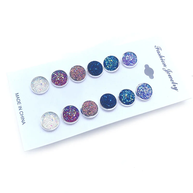 6 pares de pendientes redondos de moda moderna para mujer, aretes brillantes con diamantes de imitación, lindos conjuntos de pendientes de