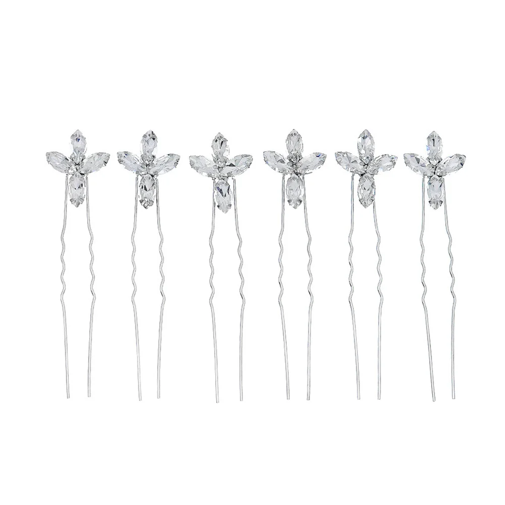 

6pcs Rhinestone Alloy Hairpin Shiny Drill Hairpin Fashionable Headdress Hair Accessories Stylish Headwear Bridal Decorations