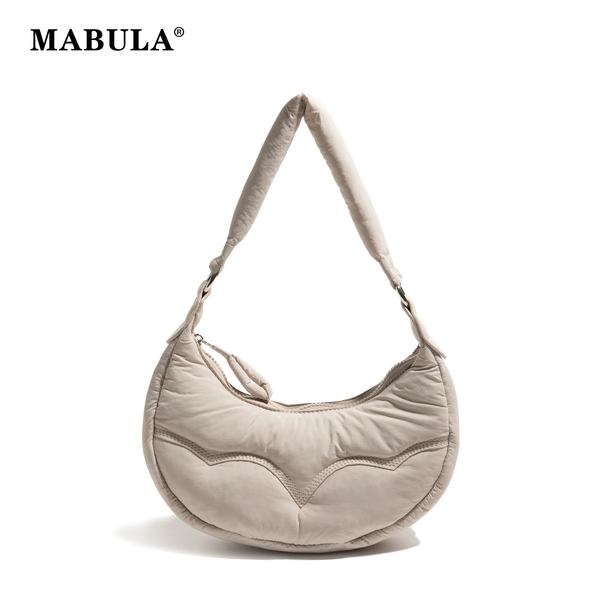 

MABULA Women's Simple Padded Down Half Moon Underarm Shoulder Bag Nylon Lightweight Fashion Phone Purse Lady Casual Hobo Handbag