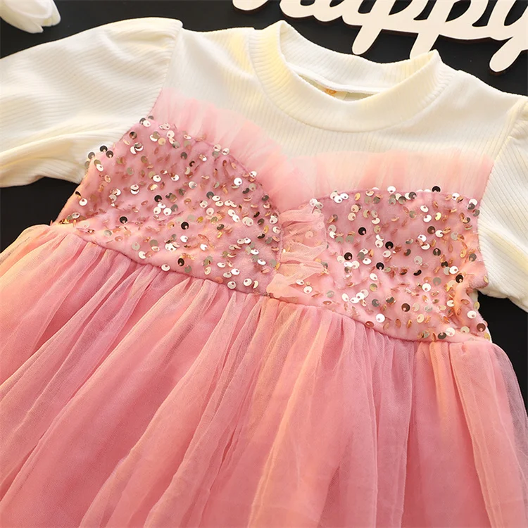 Kleider für Kinder Mädchen Baumwolle Langarm Pailletten Spitze Prinzessin Kinder Kleider Frühling Elegante Geburtstag Kleidung Show Kostüm – Detail 6