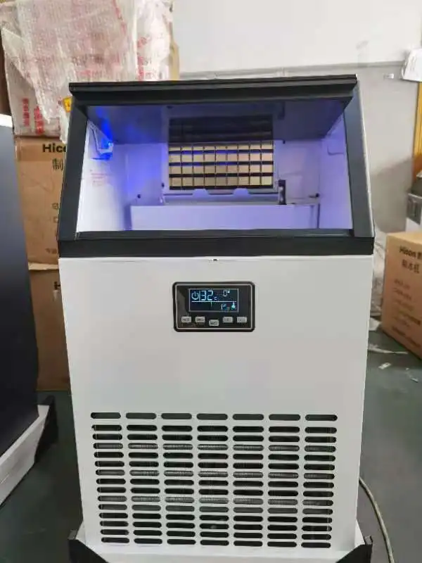 เครื่องทำน้ำแข็ง 55 กก. อัตโนมัติแบบตั้งโต๊ะ เครื่องทำน้ำแข็งก้อนบล็อกสำหรับใช้ในเชิงพาณิชย์และครัวเรือน ราคาสำหรับธุรกิจ