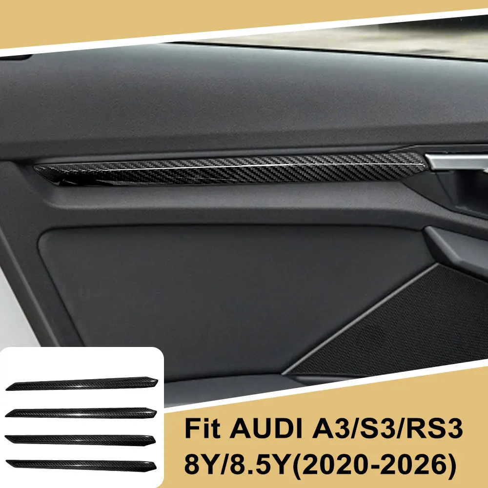 Fit Audi A3 S3 RS3 8Y 8.5Y 2020-2026 Dry Carbon Fiber Door Panel Trim Strips Car LHD RHD Stick On Upgrade Panel Mod Accessories