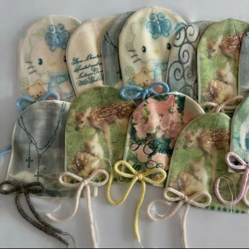 

Winter Gothic Punk Printing Knitt Hat Cool Girls Punk Women Knitted Hat Harajuku Subculture Knitted Hat Y2k Aesthetics Warm Hats