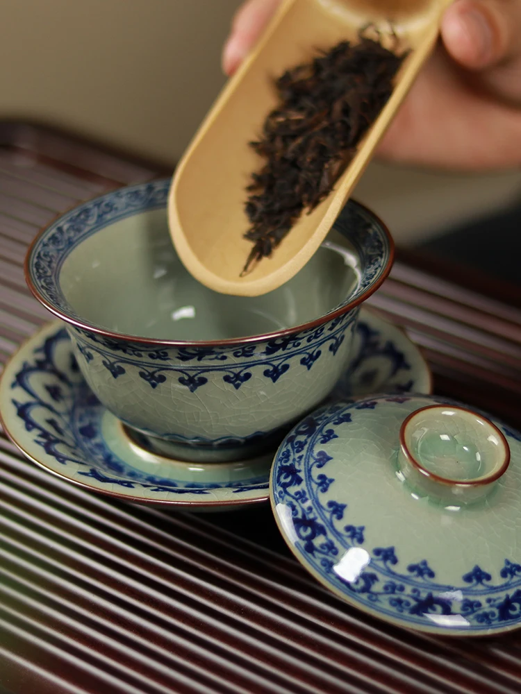 Handmade Jingdezhen Old Clay Baoxiang Gaiwan Ceramic Household Retro  Tea Making Large Bowl Gracked Glaze Supportable