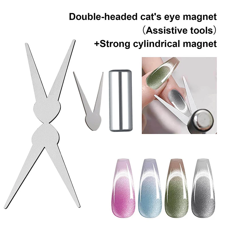 Conjunto de Ímãs Duplos para Unhas Francesas com Efeito Olho de Gato, Bastão Magnético para Nail Art DIY, Efeito V-Shaped, Ímã para Esmalte em Gel
