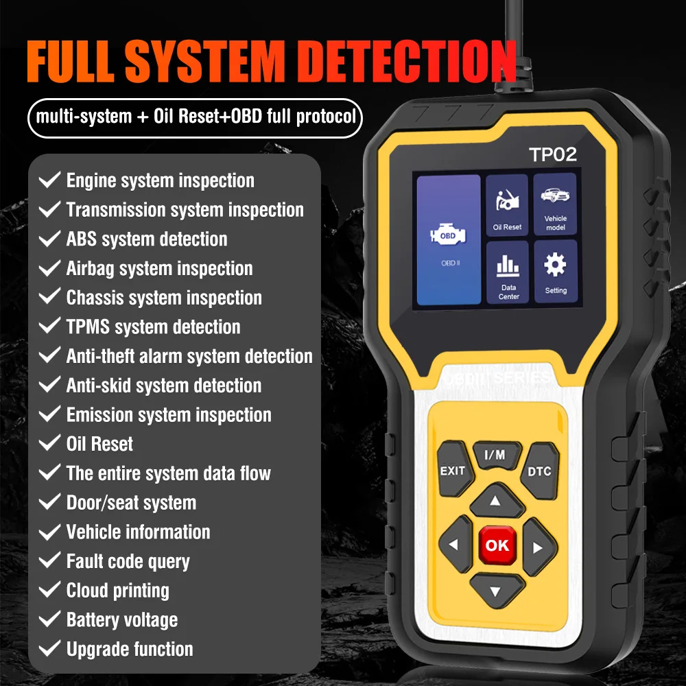 Brand New Multi-Function OBD Car Scanner Analyzer TP02 English Code Reader Auto Fault Detector with Power Cord Diagnostic Tools