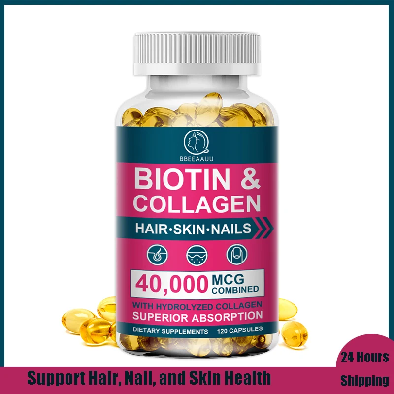 

BBEEAAUU Biotin Capsule Promote Hair Growth Strong Hair Improve Dry Hair Hydrolyzed Collagen Skin Care Beneficial for Skin&Nails