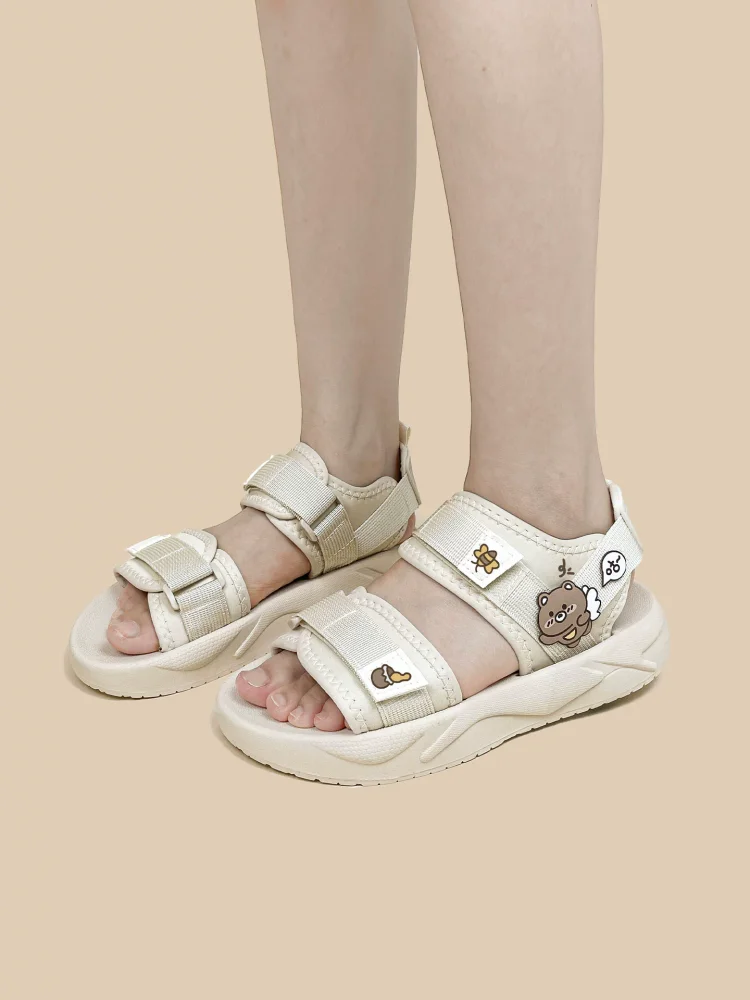 

Спортивные сандалии с милым мультяшным плюшевым мишкой для студенток, летняя пляжная обувь, милые и милые сандалии