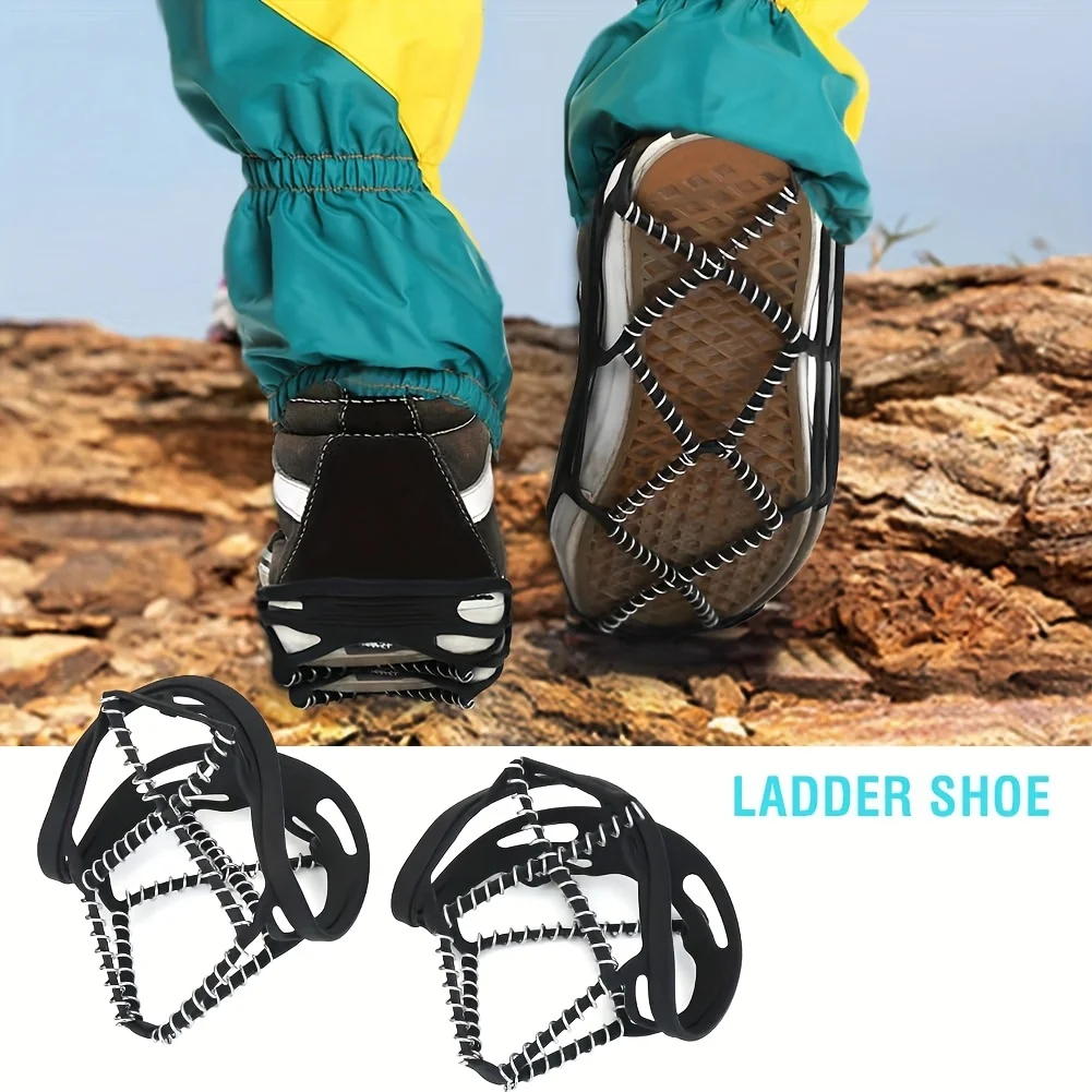 1 Pair Black Rubber Non-Slip Shoes with White Chain for Outdoor Hiking and Climbing Raction Cleats Ice Crampon Shoe Covers