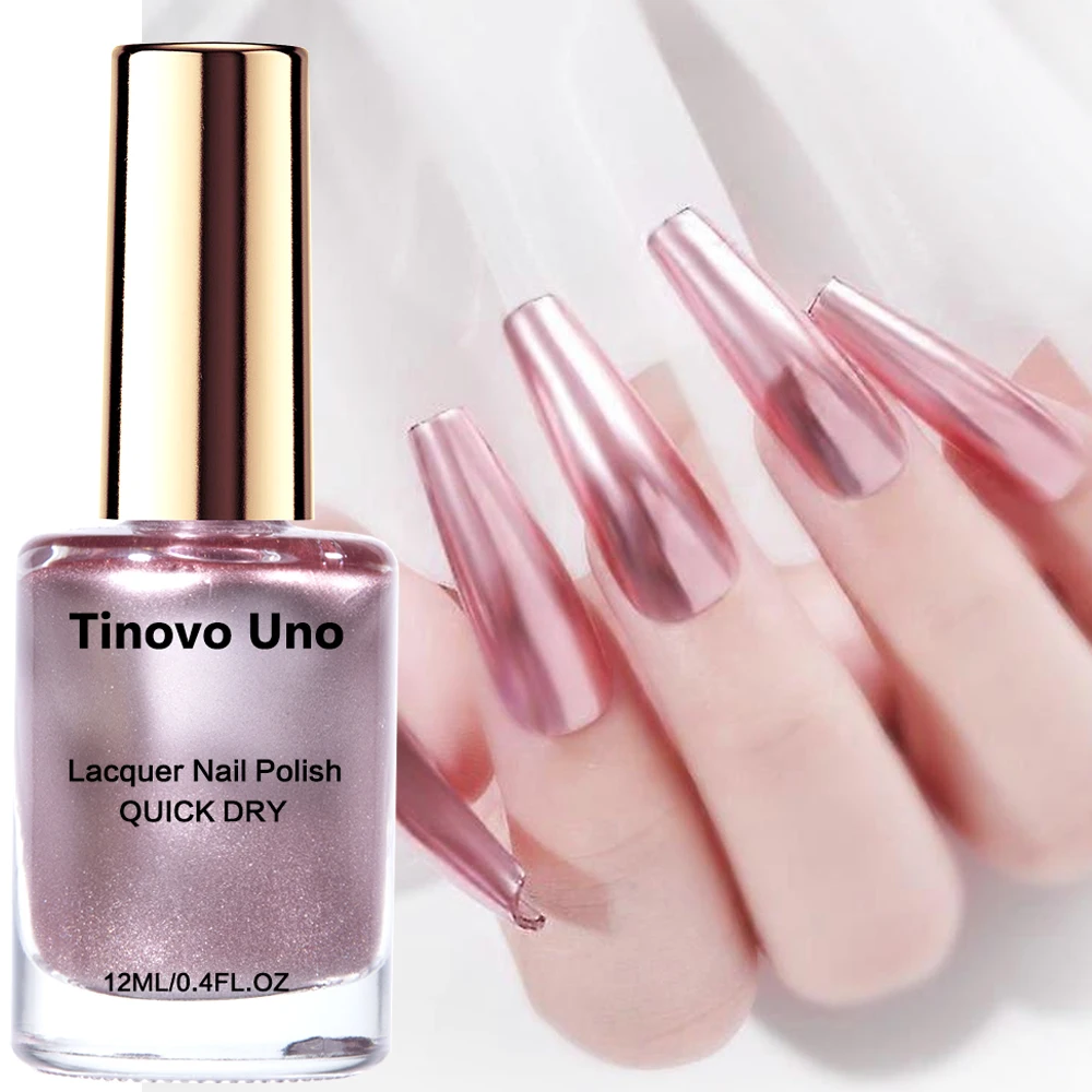 Tinovo Uno Rose Golden Metallic Nagellack Chrom Nagelstärker Natürlicher trockener Nagelhärter Wachstumsprodukte Hochglanz-Finish
