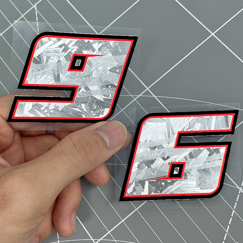 2PC Arabic Numerals Carbon Silver Waterproof Vinyl Stickers DIY Decals Motorcycle Scooter Helmet Box Front Fairing Decor