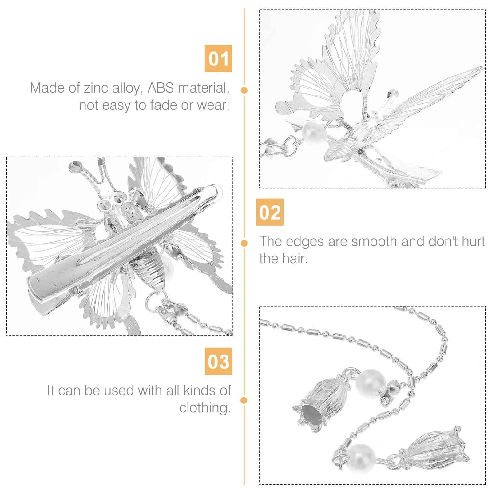 

1 Pair Butterflies Tassel Clip Alloy Hair Barrettes For Women Elegant Lightweight Grip Hair Accessory Decorative Side Clip