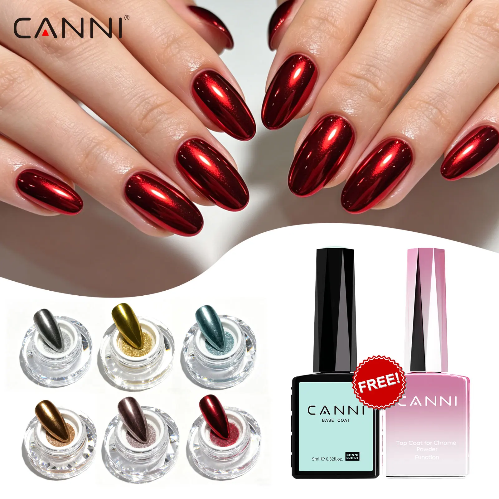 6/12pcs Kit CANNI Chrome Powder Top Coat DIY Nail Decoration Set Mirror Metallic Magic Color Effect Nail Pigment Gel Polish 9ml