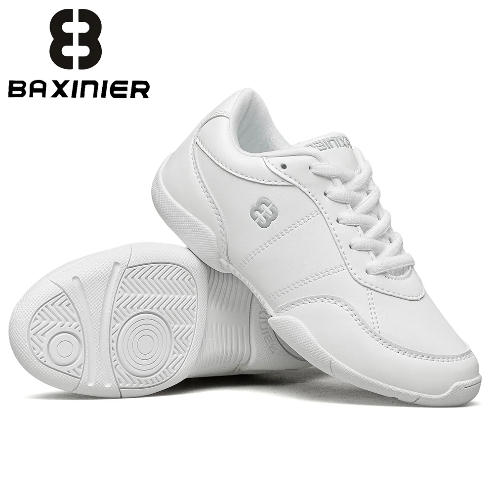 BAXINIER Youth Girls Cheerleading Shoes White Lightweight Athletic Training Dance Tennis Breathable Kids Competition Footwear