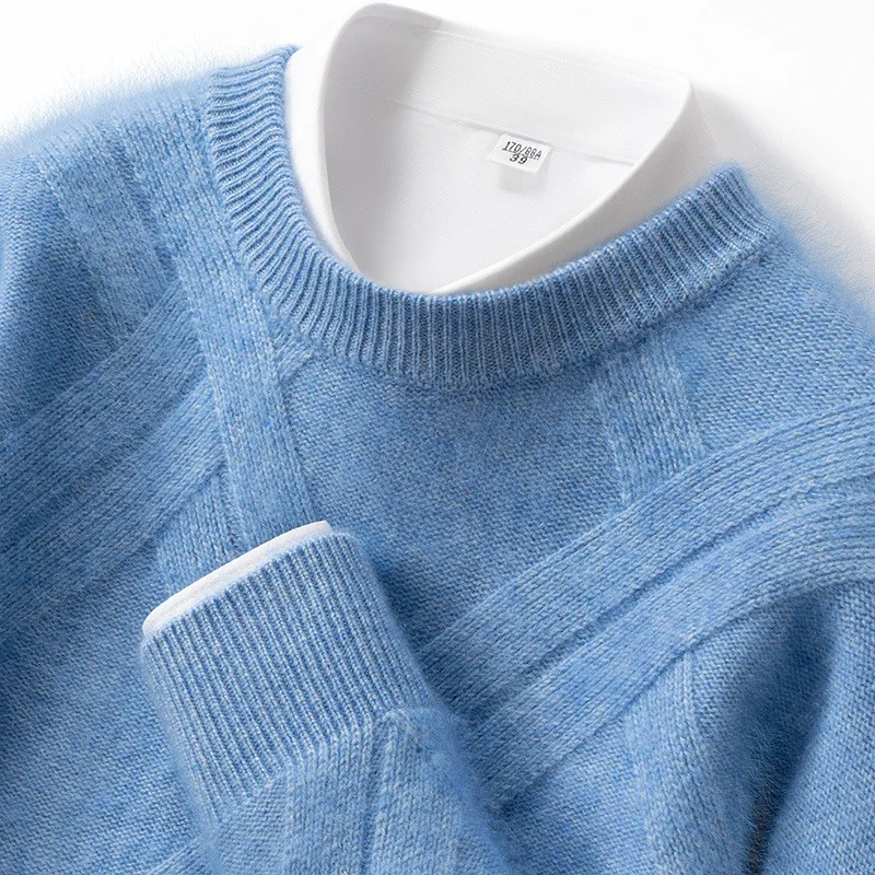 

New Release: 100% Cashmere Men's Round Neck Pullover Sweater Autumn Winter Thick Knit Men's Sweater Casual Long Sleeved Tops