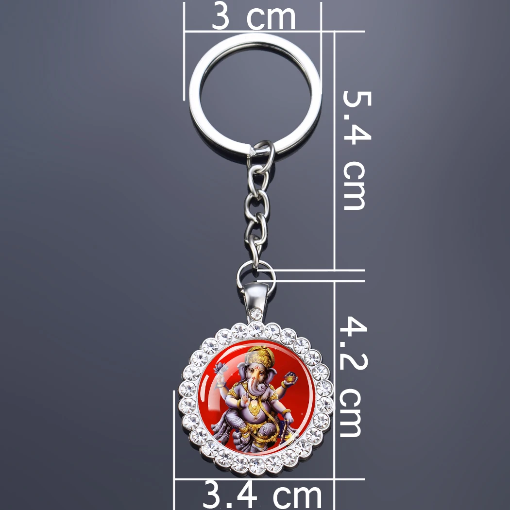 Hindoeïsme God Sleutelhanger Ganesha Durga Vishnu Kashmi Shiva Amulet Strass Hanger Glas Cabochon Sleutelhangers Sleutelhanger Sieraden Gift