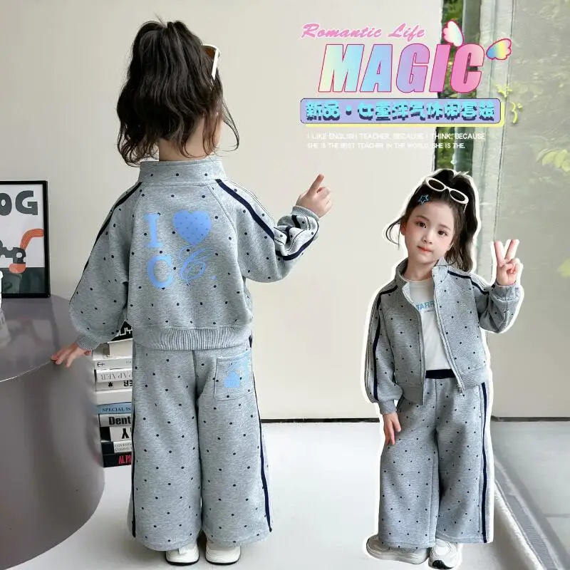 Korean Version fashion Children Kawaii Spring Autumn coat Pants Suit Girls New Cartoon Long Sleeve Hooded Sweatshirt Girls cloth