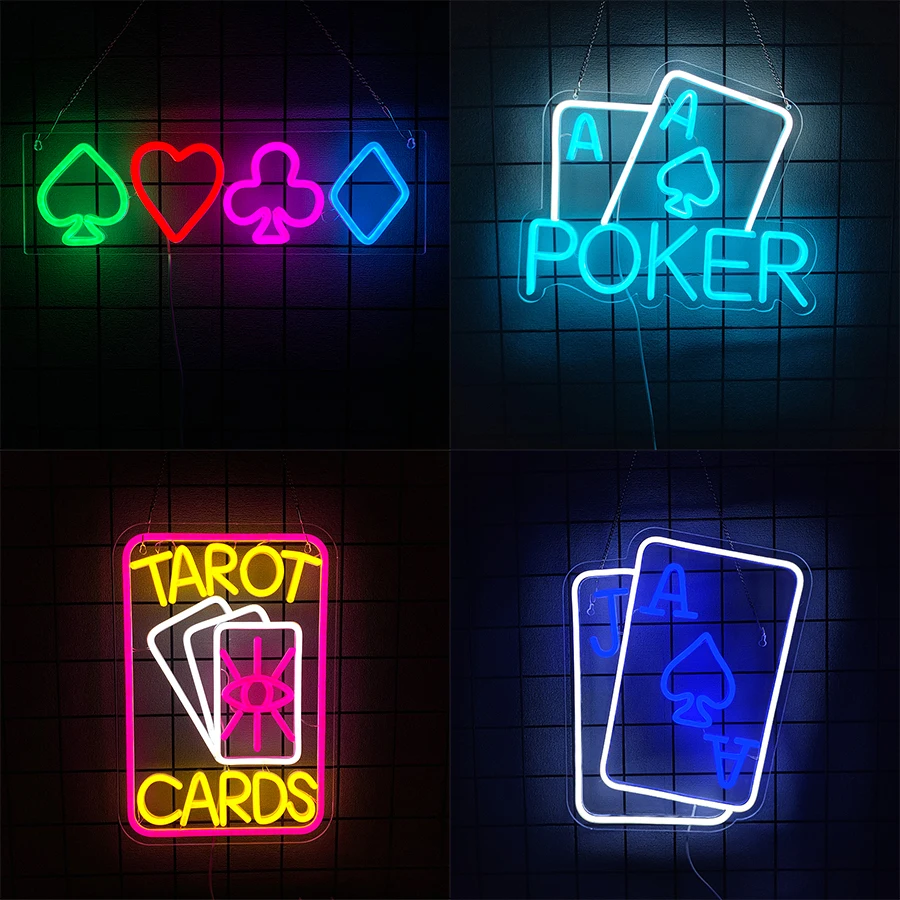 

Tarot Cards Neon Signs for Wall Decor,Poker Led Neon Light Sign for Bedroom Casino Bar Hotel Play Room Birthday Party Decor