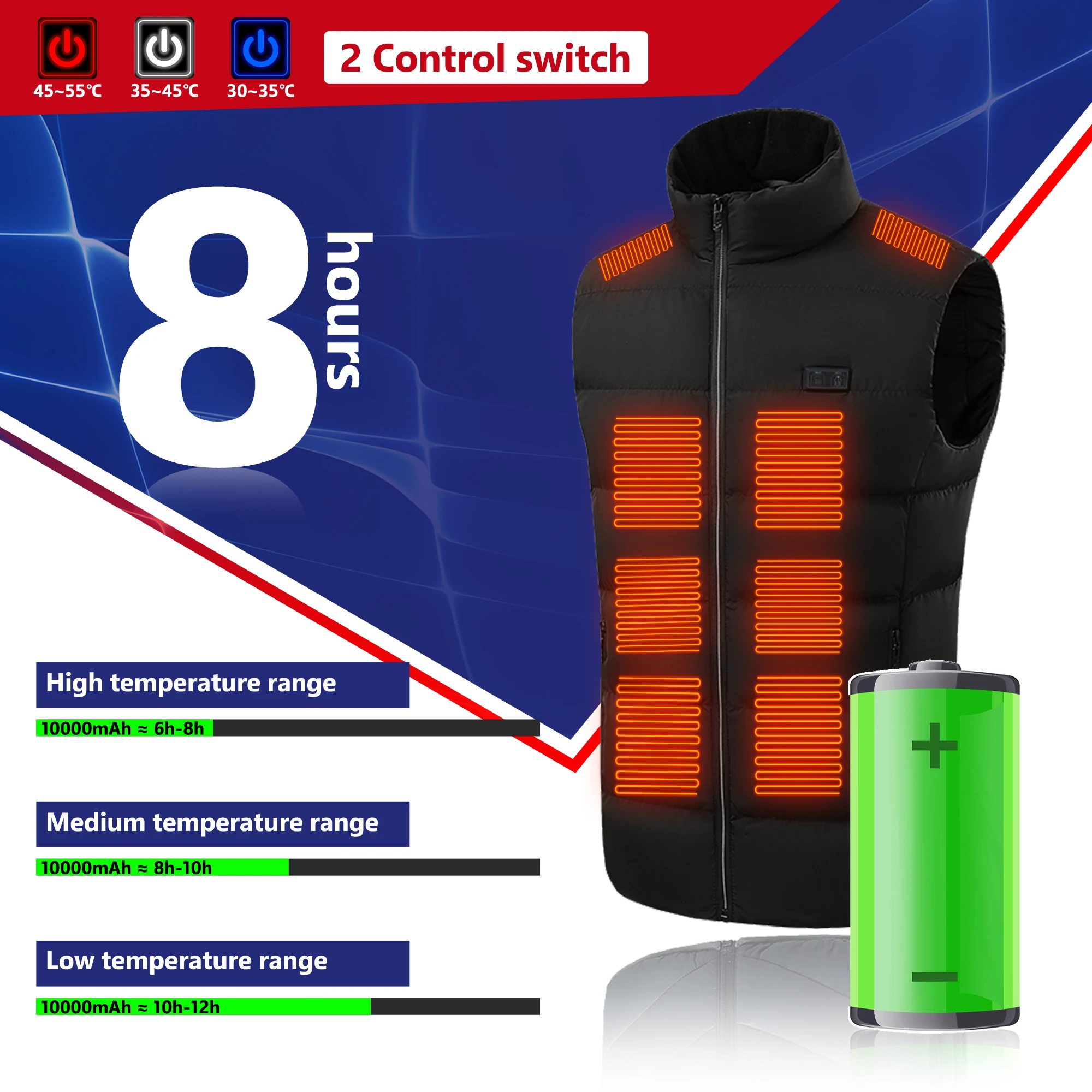 Electric Heated Vest 21 Heating Areas Intelligent Heating Jackets Windproof Washable USB Charging for Winter Hiking Sports