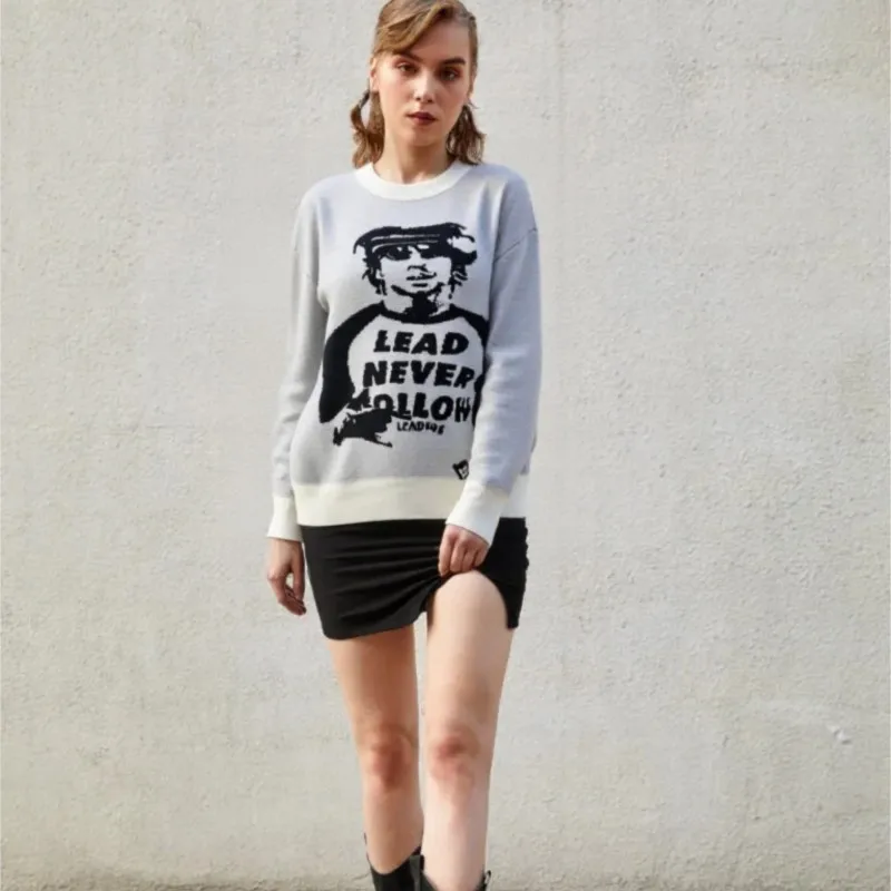 

Autumn Winter Women Retro Pullover Sweater Fashion Long Sleeve Pattern Y2K Sweater Lady Casual Harajuku Knit Sweater Unisex