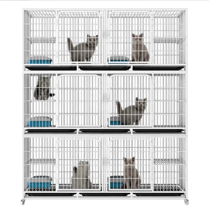 Wholesale Luxury Large Pet Cat Breeding Cage Stainless Steel Wire 3-Layer Cat Rabbit Cage With Wheels Outdoor