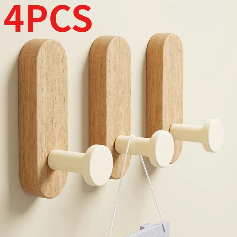 Wood Self Adhesive Mounted Wall Hooks for Hanging Coat Towel Clothes Blanket Hat Backpack Robe Entryway Key Holder Decoration