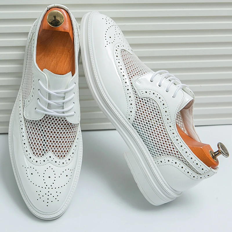

Классические мужские кожаные туфли, модные деловые модельные туфли, дышащая кожаная обувь с открытыми отверстиями, мужские туфли-броги, оксфорды на шнуровке