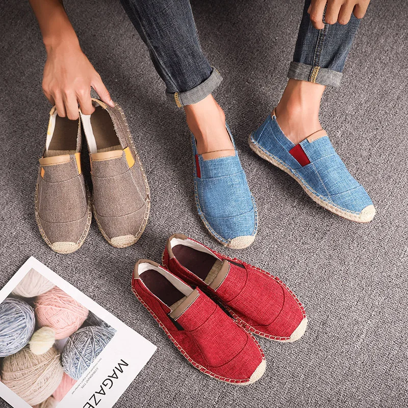 Hemp Rope Loafers Shoes Men Summer Casual Shoes Soft Slip-On Flats Anti-Slip Canvas Shoes Breathable Walking Male Shoes