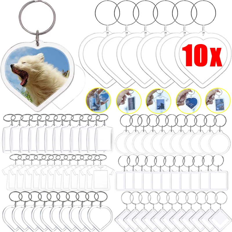 5/10Pcs DIY Acrylic Insert Keychains Blank Custom Insert Photos Pictures Keyring Holder Split Frameless Frame Key Chains Gifts