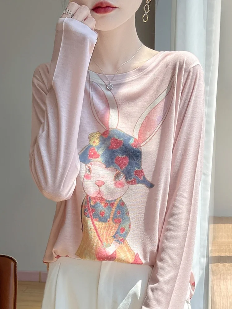 أنيقة طباعة أوائل الخريف رقيقة صغيرة irt طويلة Sve جولة Ne مطبوعة تي شيرت الداخلية لينة متماسكة قاعدة سترة عادية Sle Loo...