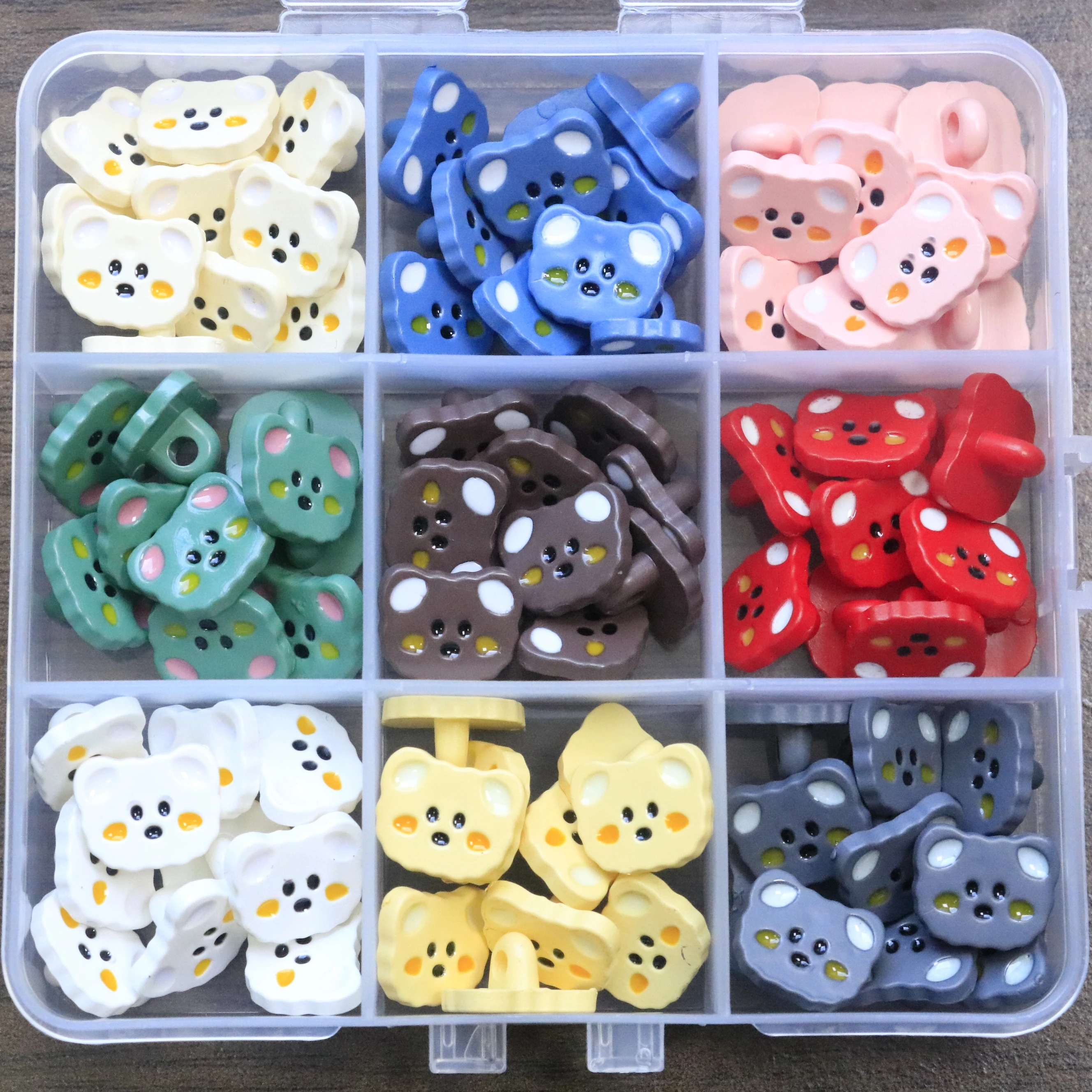 90pcs Boxed Cute Bear Buttons - 9 Assorted Animal Styles, Plastic Sewing Buttons for Sweaters & Cardigans