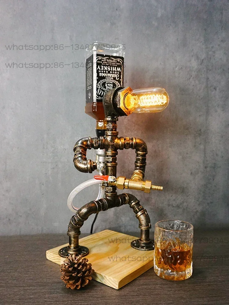 Water pipe robot industrial wind retro table lamp cafe restaurant bar decoration ornaments wine rack wine dispenser
