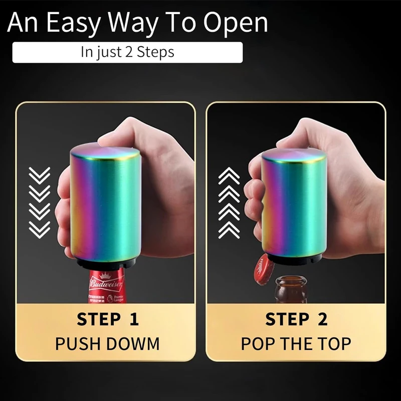 Automatic Beer Bottle Opener Stainless Steel Beer Opener Portable Push Down Wine Beer Cap Opener Kitchen Gadgets Party Gift image 6