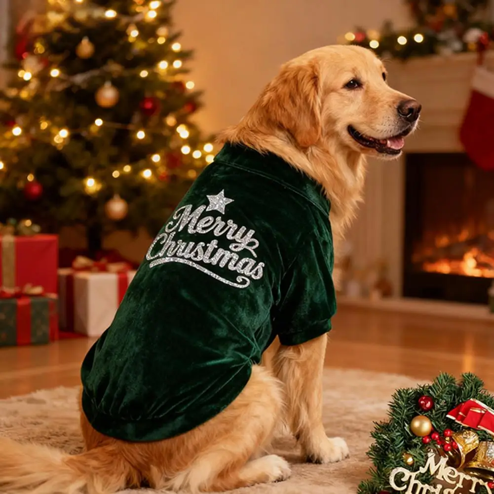 Comfortable Dog Pullover Velvet Christmas Dog T-shirt Cozy Festive Pet Outfit Warm Winter Holiday Pullover Shirt for Dogs Soft