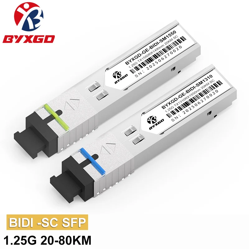 

Пара оптических модулей SFP 1.25G BiDi SC для коммутаторов Mikrotik/Meraki/Cisco, трансивер SFP, адаптивная скорость SM, 20 км, 40 км, 60 км, 80 км