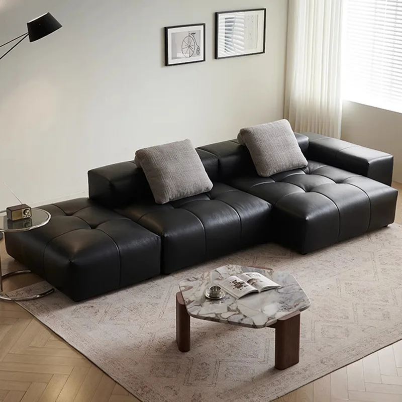

Leather saba pixel sofa module Italian minimalist tofu block sofa living room small apartment straight row villa
