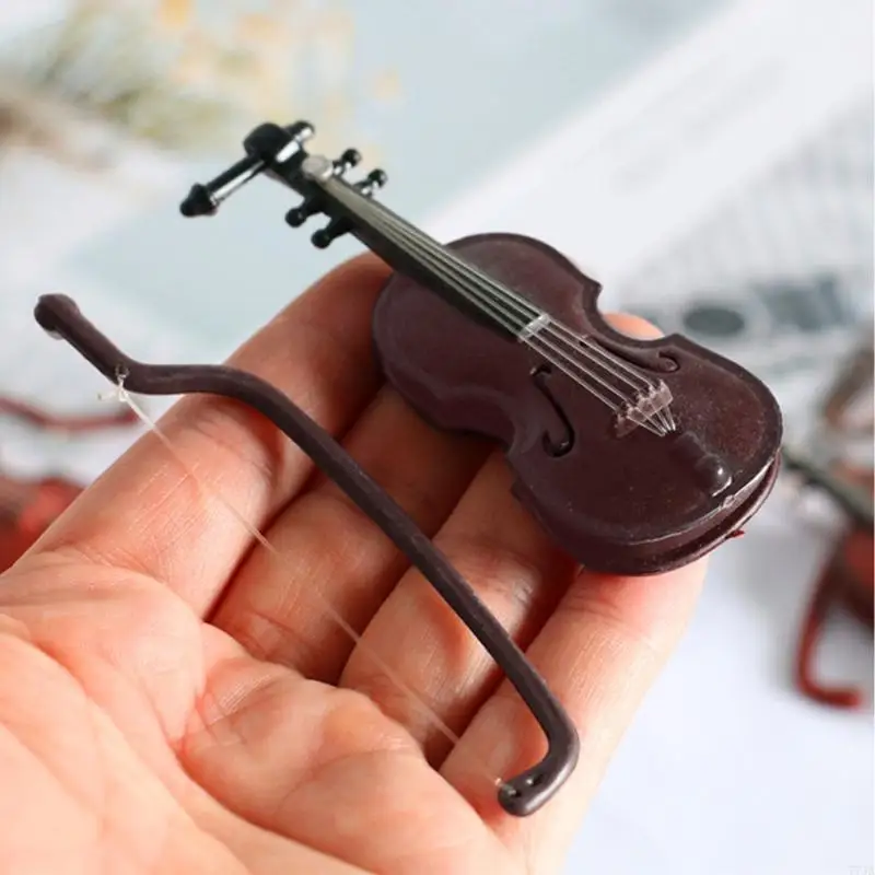 77JA Mini Violins Ornament Miniature Model với giá đỡ cho Case Dollhouse để trang trí máy tính để bàn cho búp bê cho búp bê