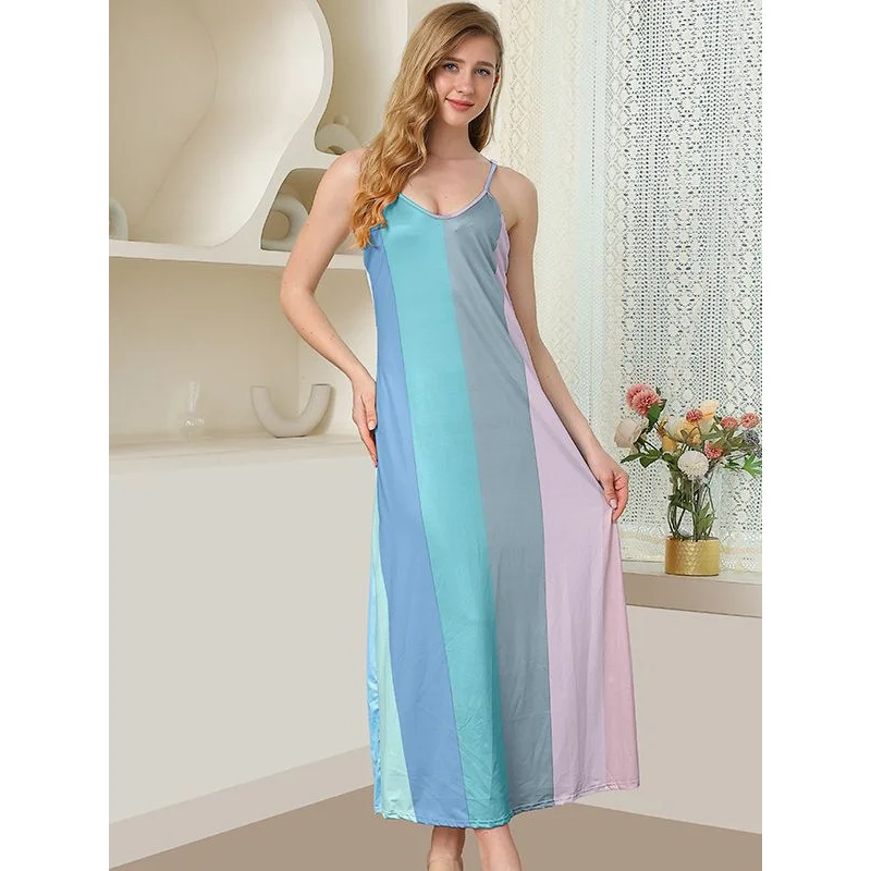 

Fashion Lady Hanging Color Fabric Patchwork round Neck Sweet Fresh Girl Style Long Dress