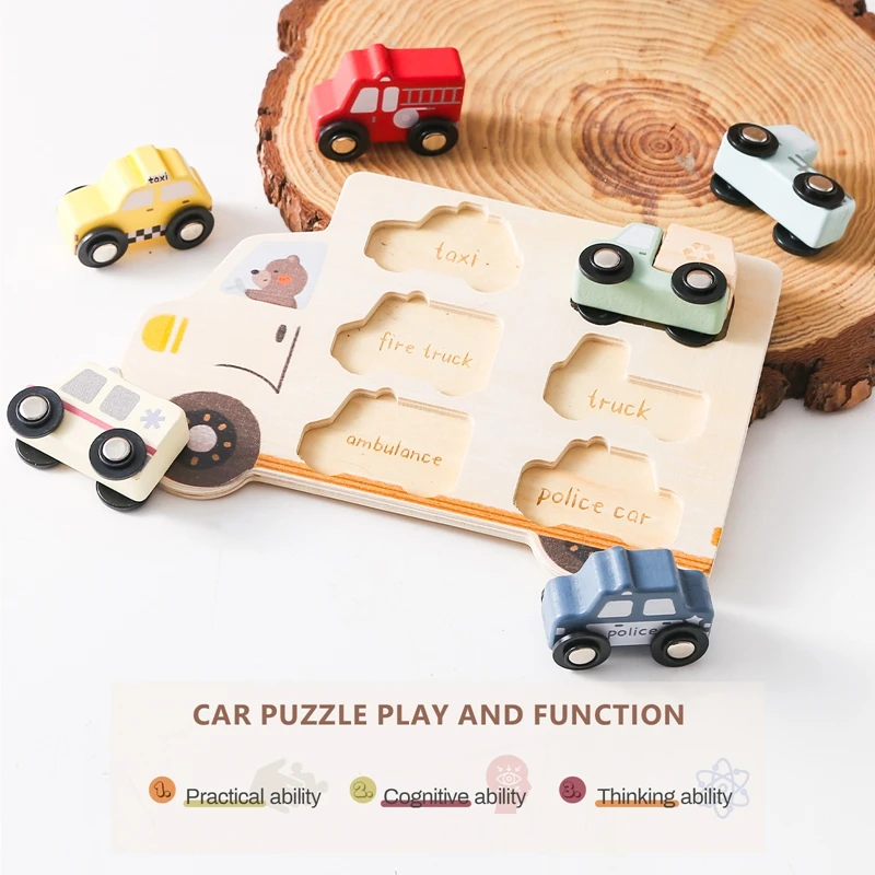 Wooden Jigsaw Puzzle For Babies 3D Traffic Wood Blocks Car Blocks Montessori Education Learning Puzzle Matching Game Baby Gifts