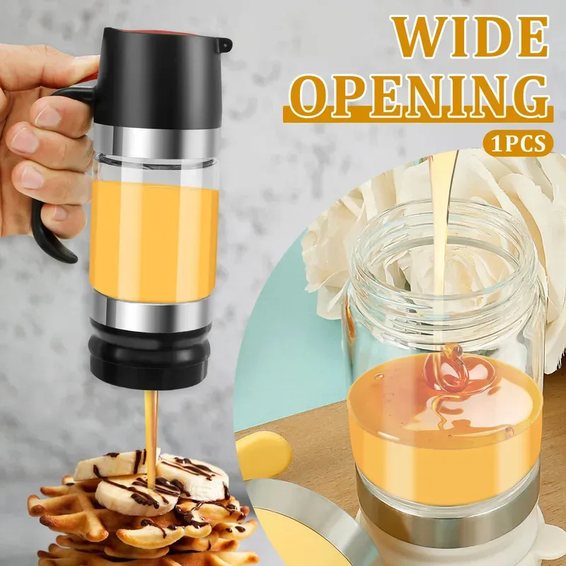 Premium Glass Honey Jar Leakproof Food-Grade Storage Container, Squeeze Bottle for Liquid/Pancake Syrup Kitchen Breakfast Use