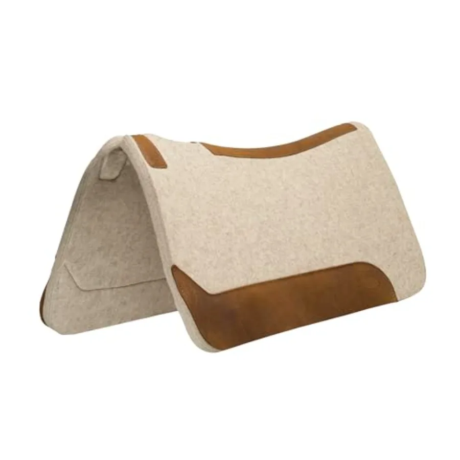 Western saddle pad for horse protection contoured wool blend felt tan shock absorbing and durable