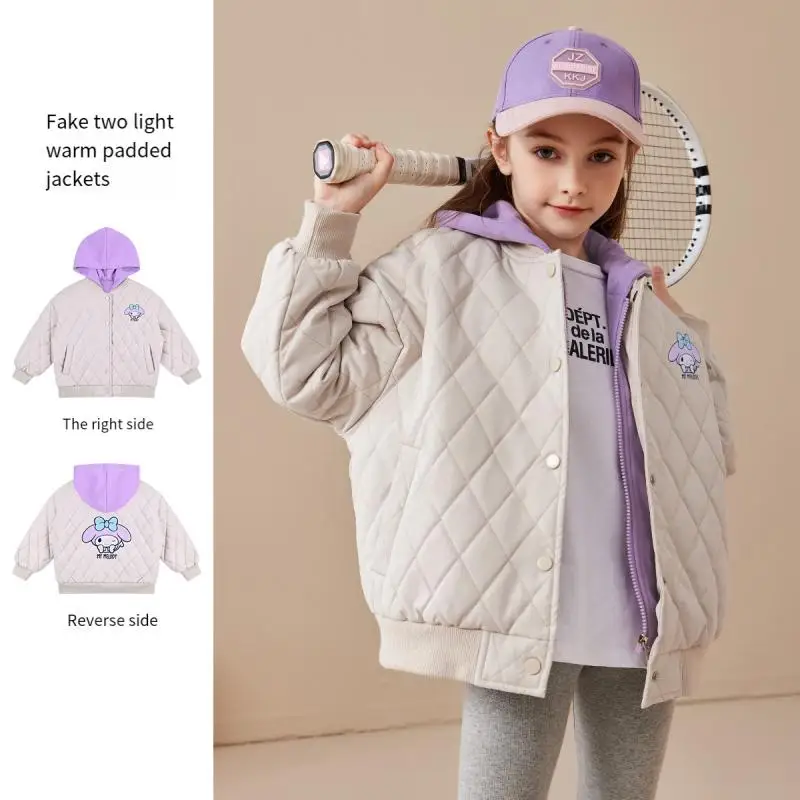 My Melody Winter Cotton Clothes Child Keep Warm Fake Two Piece Set Sanrios Student Anime Figure Kawaii Cartoon Girl Gift